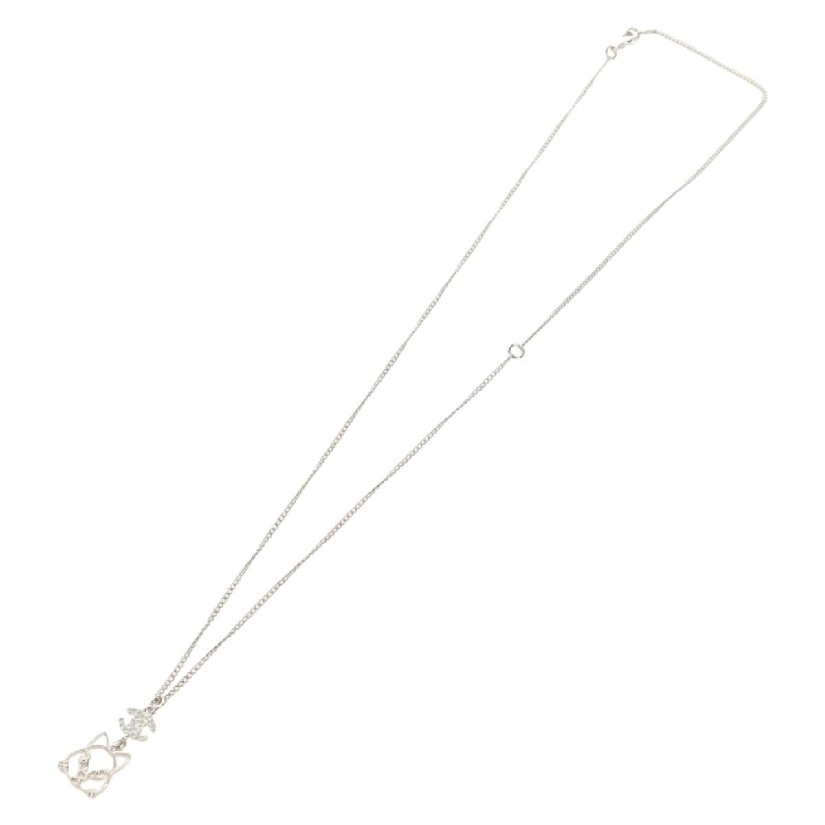 CHANEL COCO Mark Cat Necklace metal Silver CC Auth 184248M