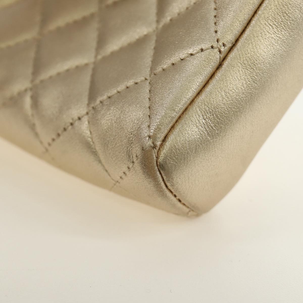 CHANEL Matelasse Pouch Lamb Skin Gold CC Auth 184257M