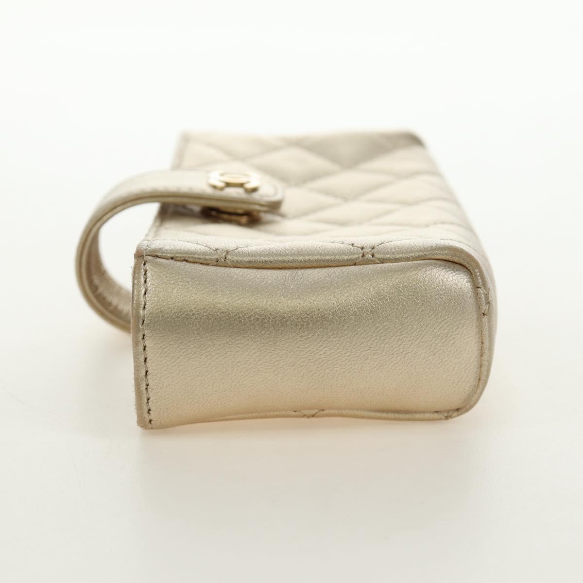 CHANEL Matelasse Pouch Lamb Skin Gold CC Auth 184257M