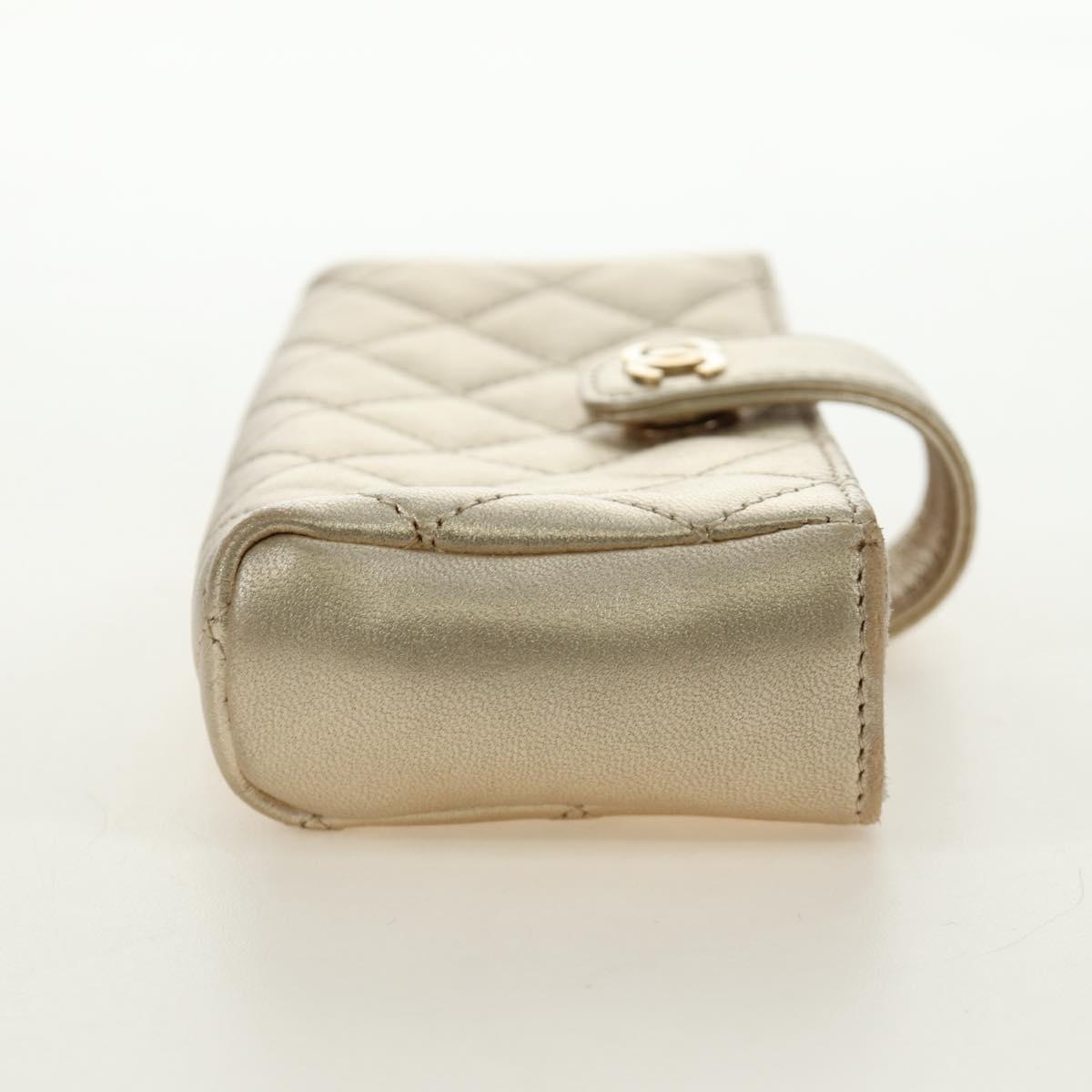 CHANEL Matelasse Pouch Lamb Skin Gold CC Auth 184257M