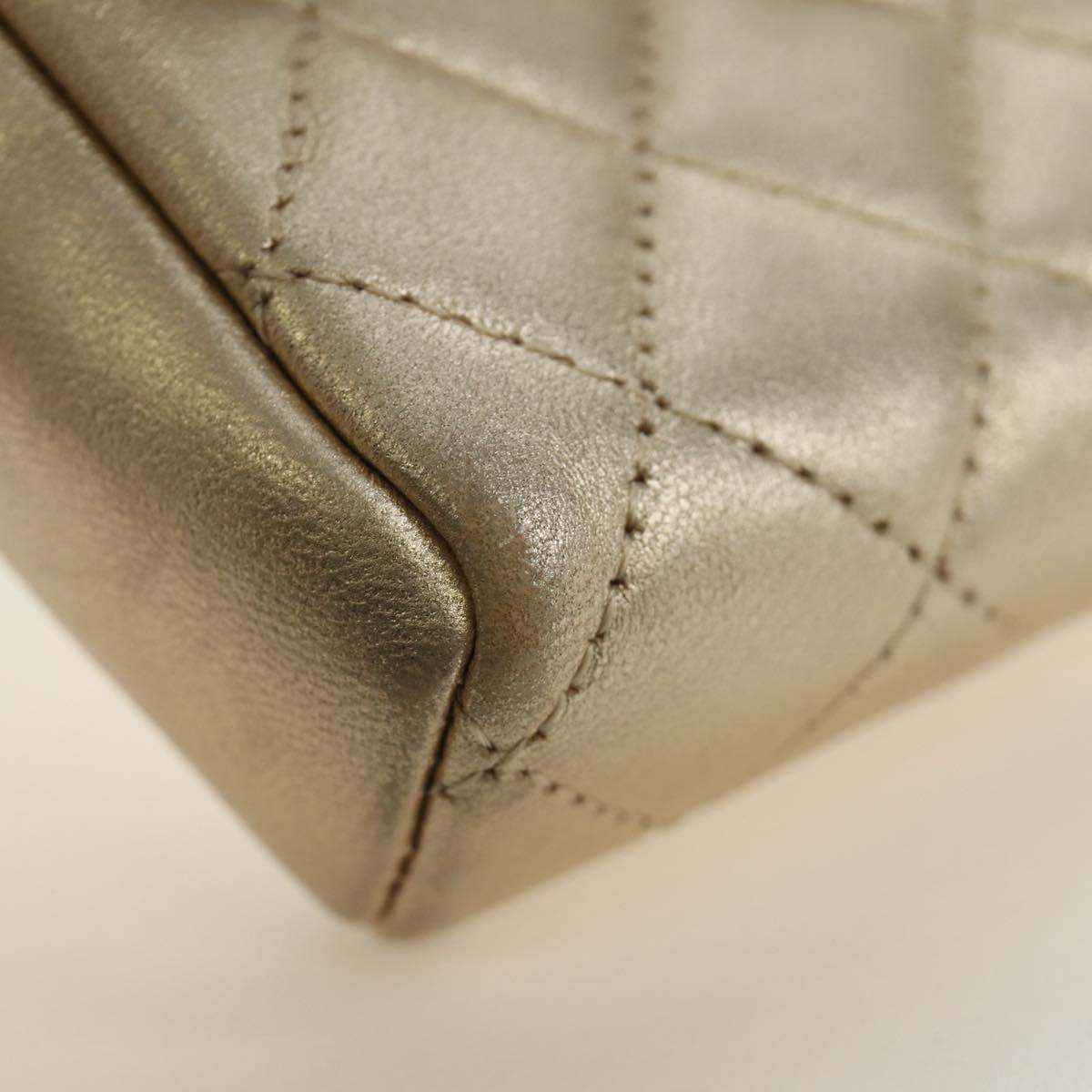 CHANEL Matelasse Pouch Lamb Skin Gold CC Auth 184257M
