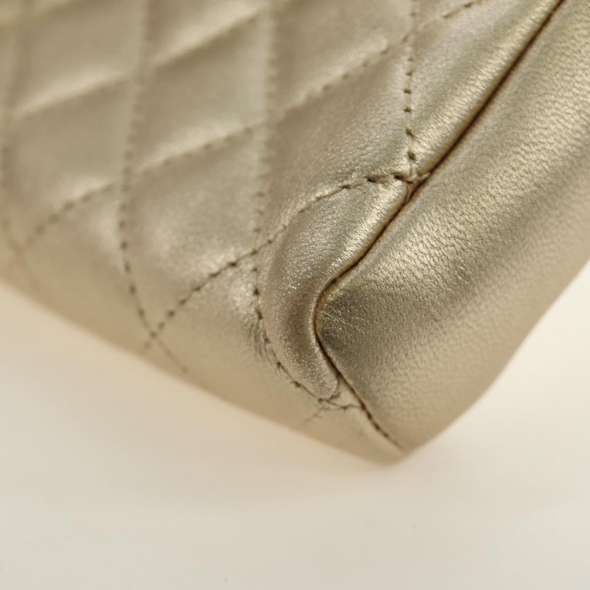 CHANEL Matelasse Pouch Lamb Skin Gold CC Auth 184257M