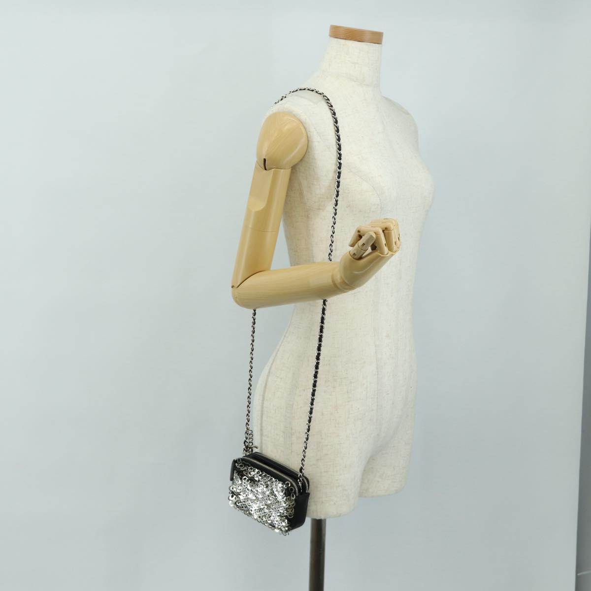 CHANEL Chain Shoulder Bag Sequin Black Silver CC Auth 184258SM