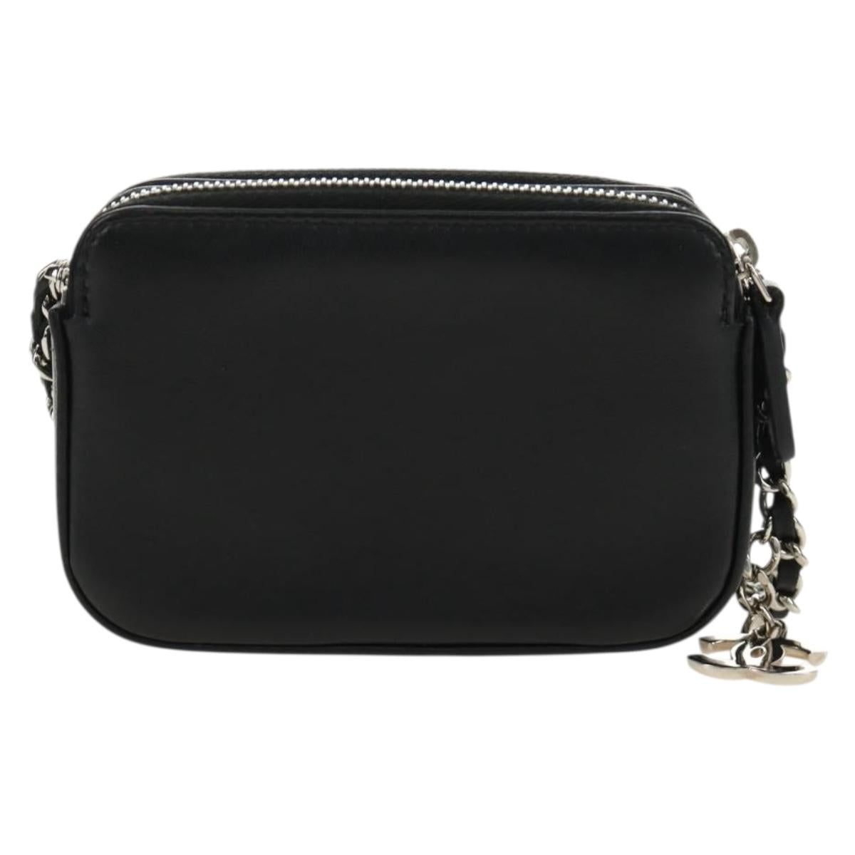 CHANEL Chain Shoulder Bag Sequin Black Silver CC Auth 184258SM