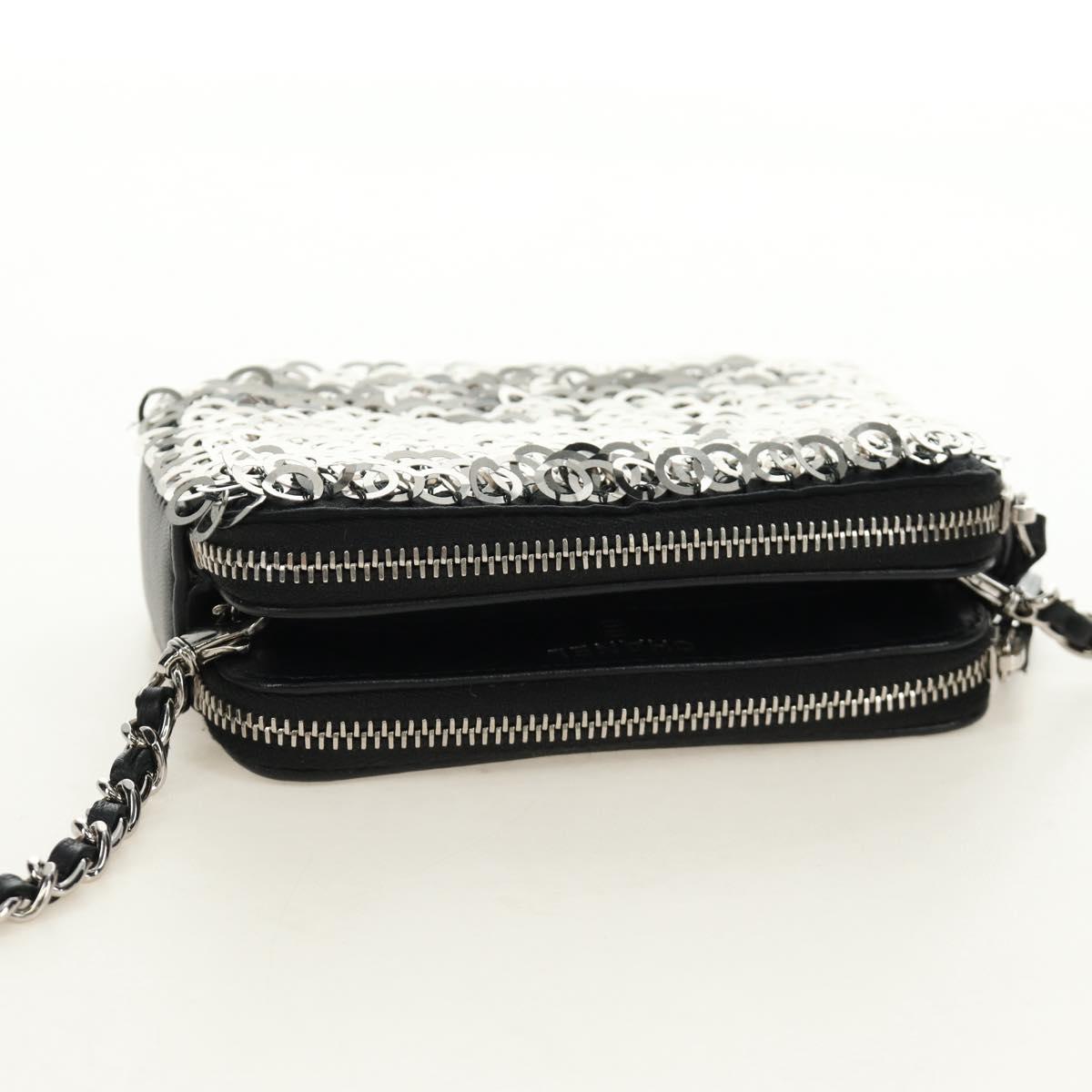 CHANEL Chain Shoulder Bag Sequin Black Silver CC Auth 184258SM