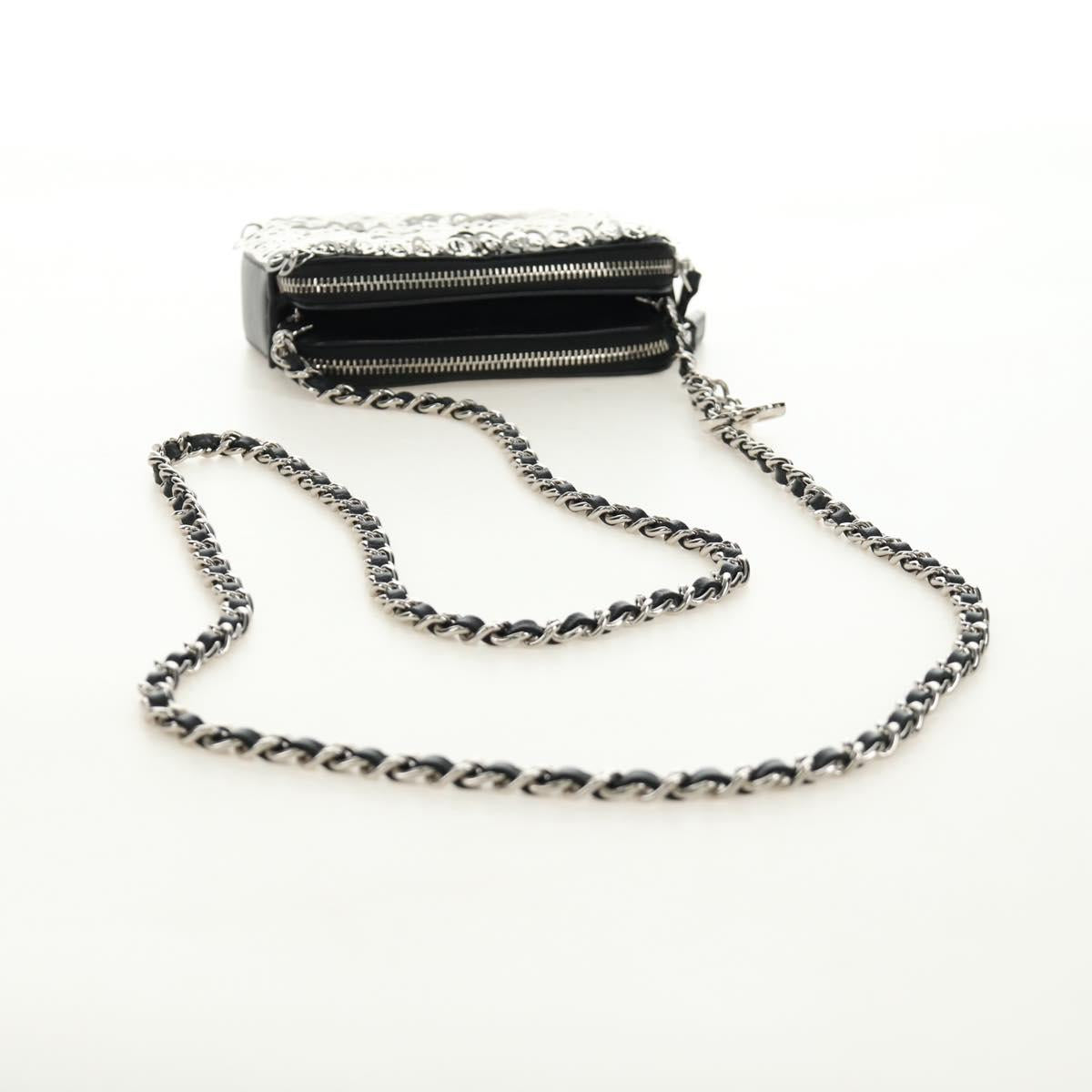 CHANEL Chain Shoulder Bag Sequin Black Silver CC Auth 184258SM