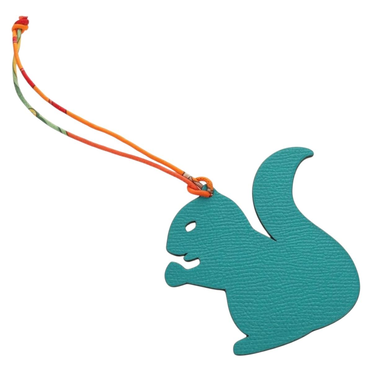 HERMES Petit H Charm Squirrel Charm Leather Green Auth 184259M
