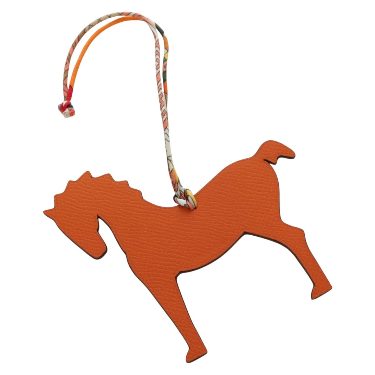 HERMES Petit H Charm Horse Bag Charm Leather Orange Auth 184264M