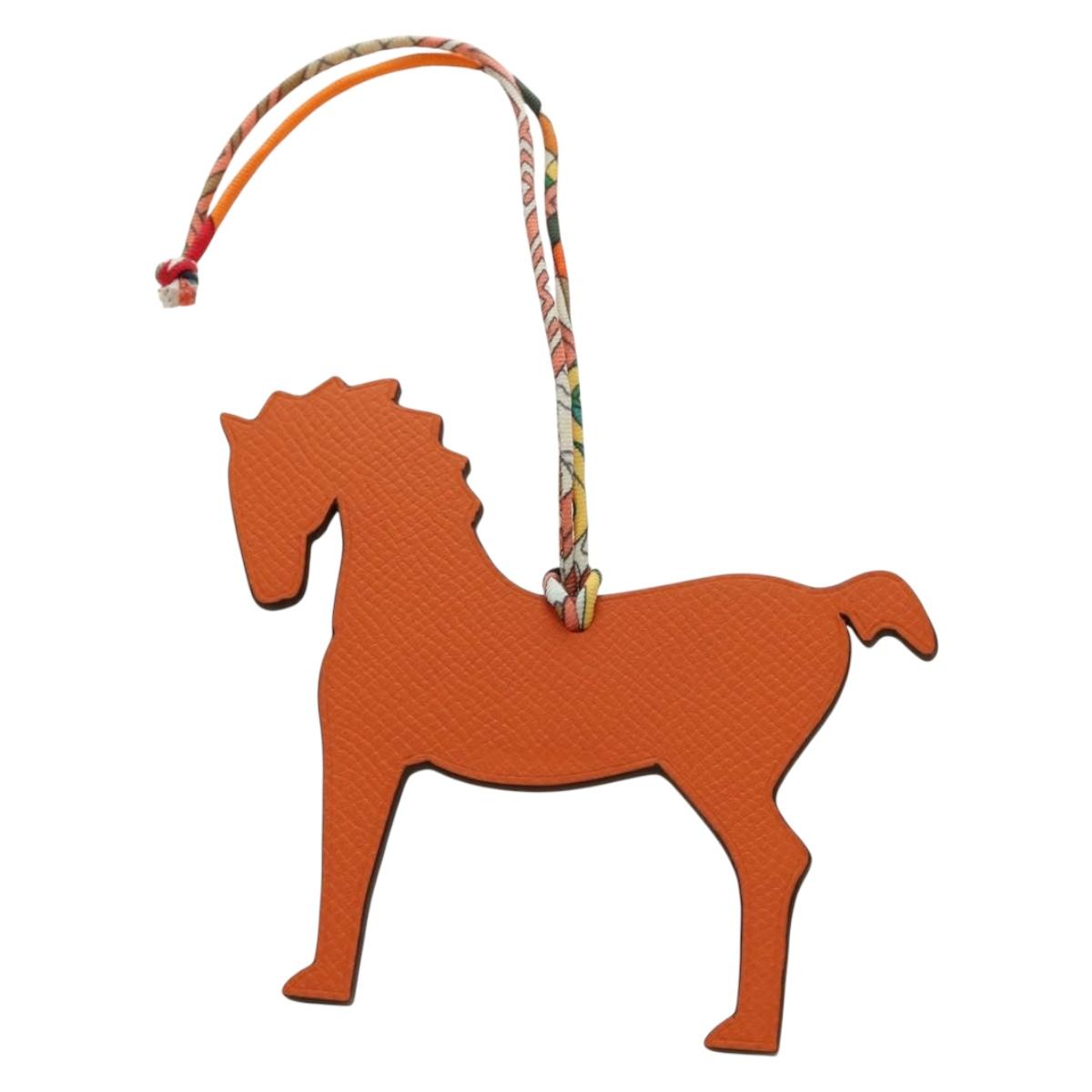 HERMES Petit H Charm Horse Bag Charm Leather Orange Auth 184264M