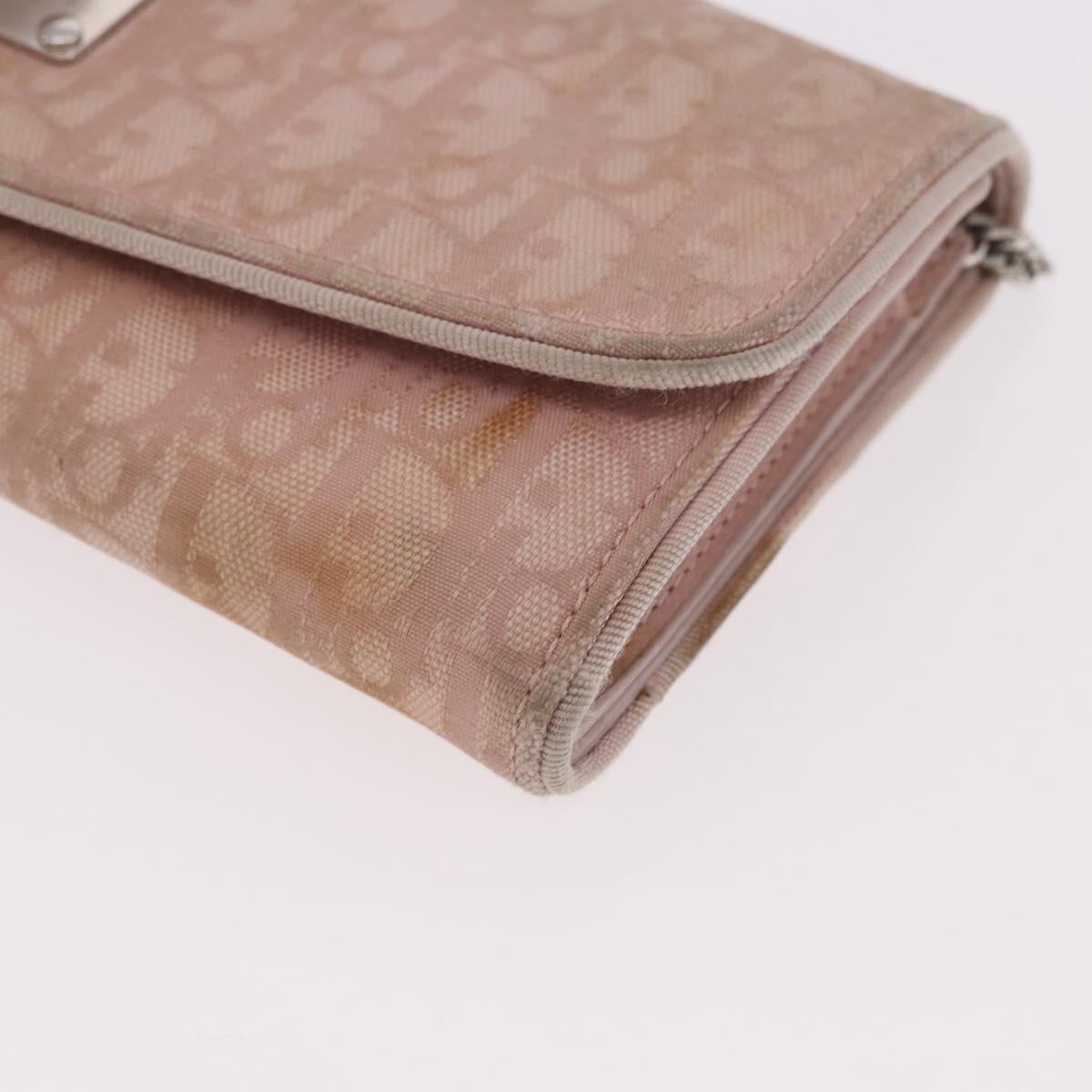 Christian Dior Chain Trotter Canvas Long Wallet Pink Silver Auth 184271
