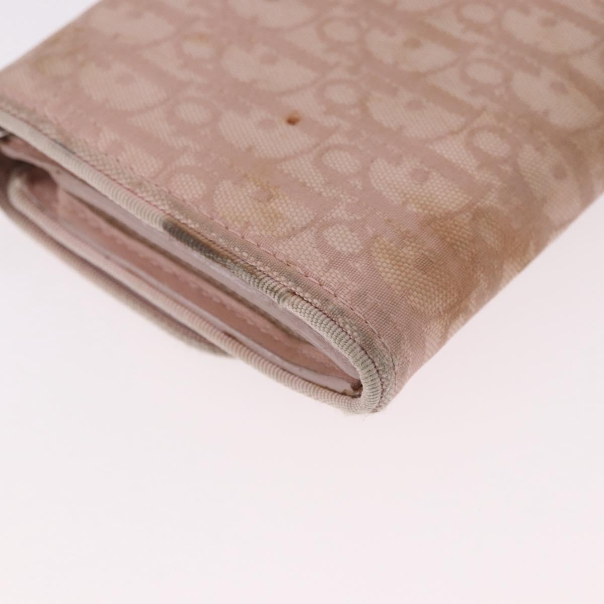 Christian Dior Chain Trotter Canvas Long Wallet Pink Silver Auth 184271