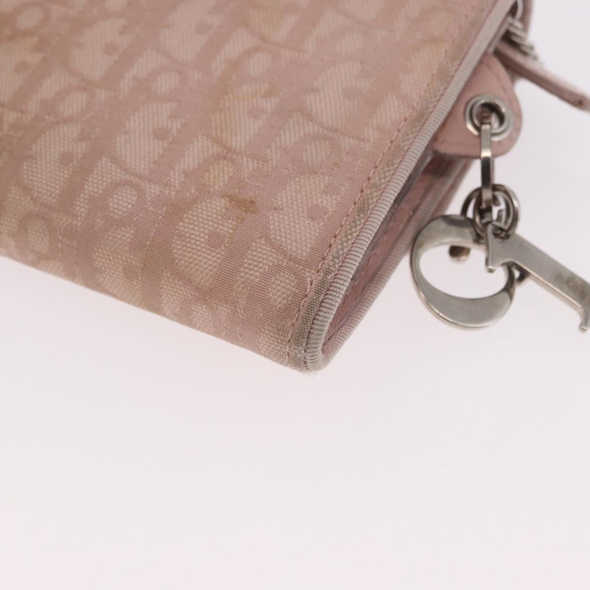 Christian Dior Chain Trotter Canvas Long Wallet Pink Silver Auth 184271