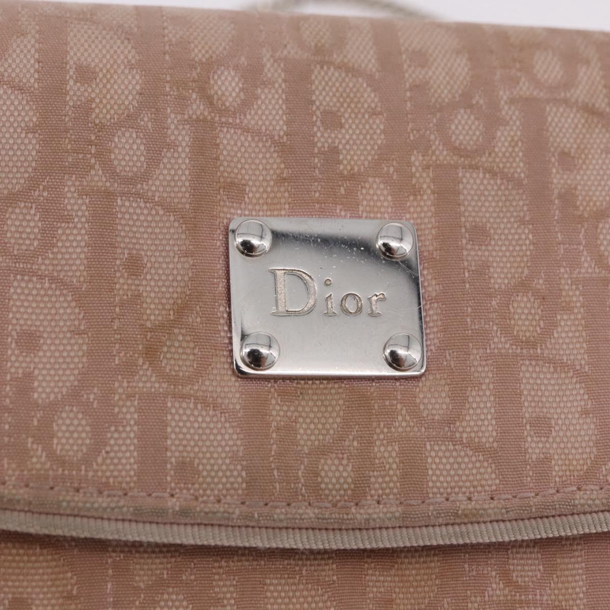 Christian Dior Chain Trotter Canvas Long Wallet Pink Silver Auth 184271