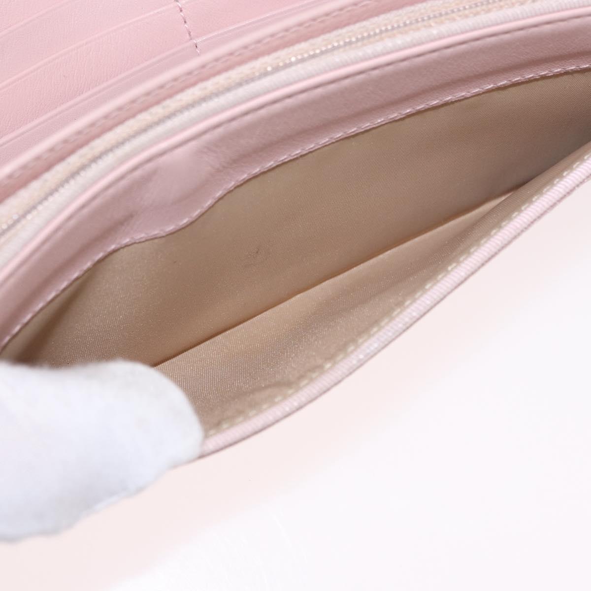 Christian Dior Chain Trotter Canvas Long Wallet Pink Silver Auth 184271