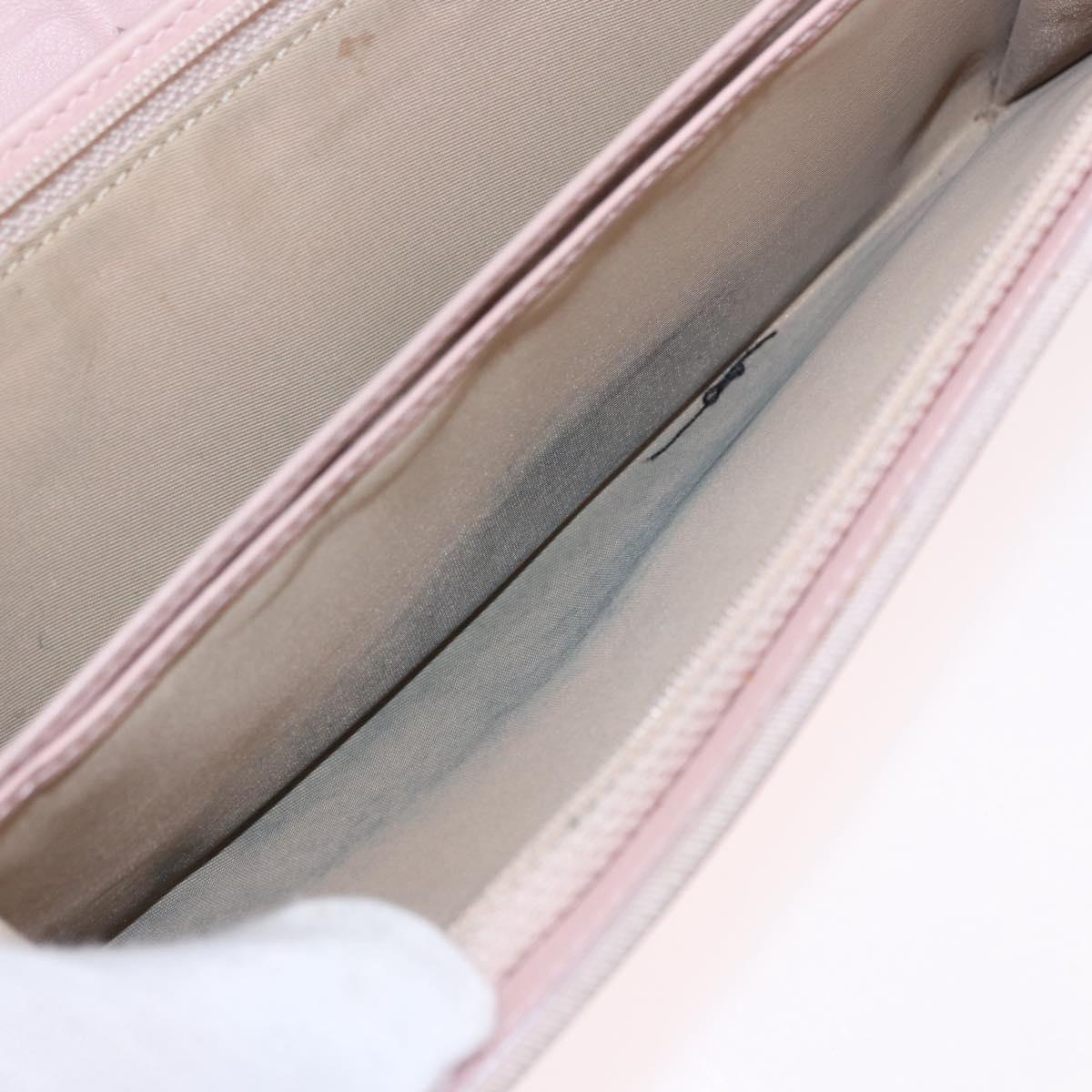 Christian Dior Chain Trotter Canvas Long Wallet Pink Silver Auth 184271