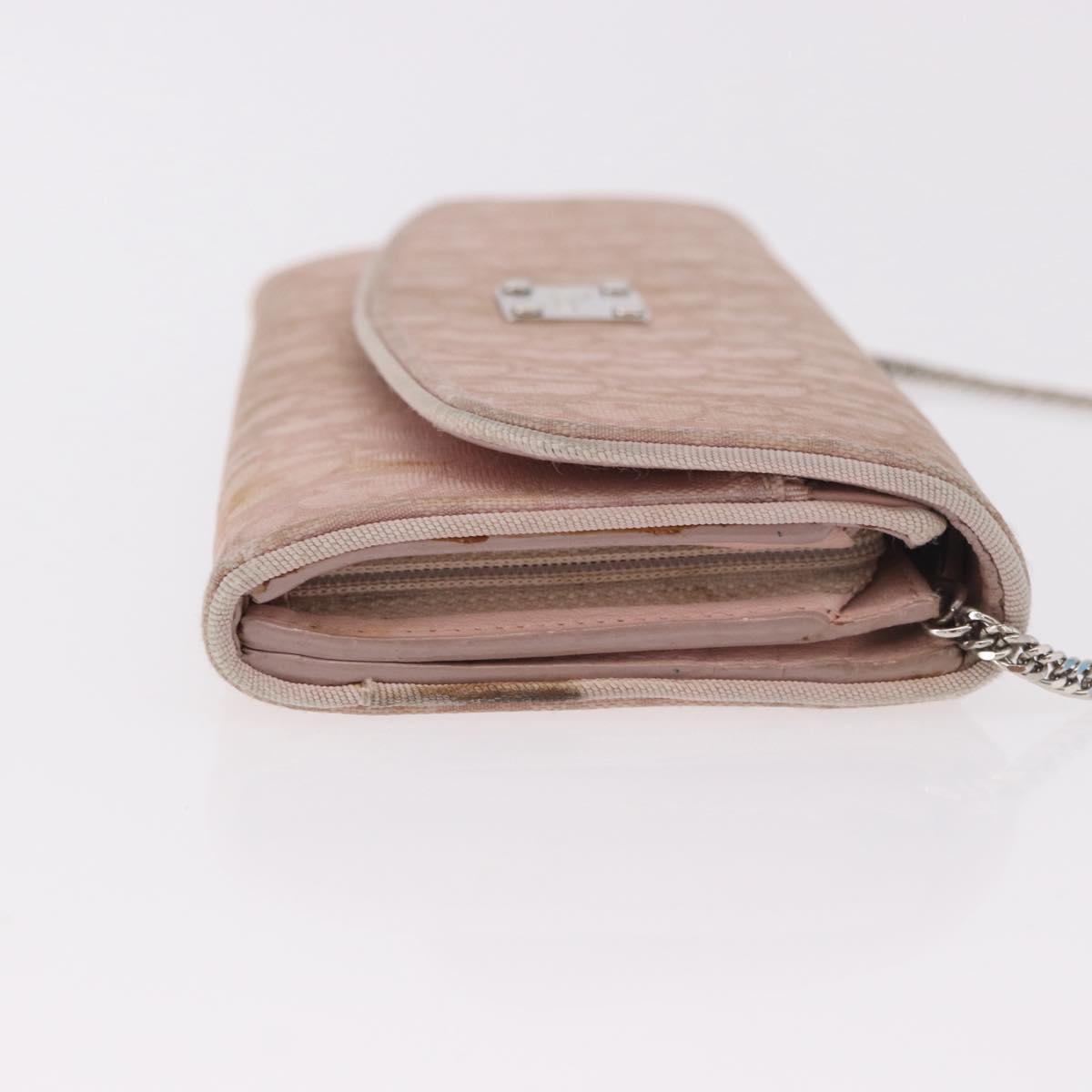 Christian Dior Chain Trotter Canvas Long Wallet Pink Silver Auth 184271