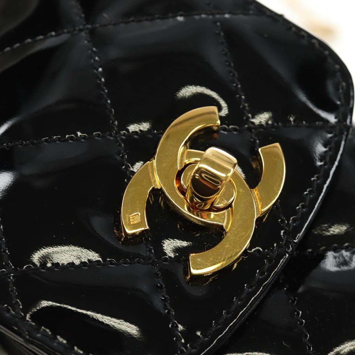 CHANEL Matelasse Chain Shoulder Bag Patent leather Black Gold CC Auth 184272V
