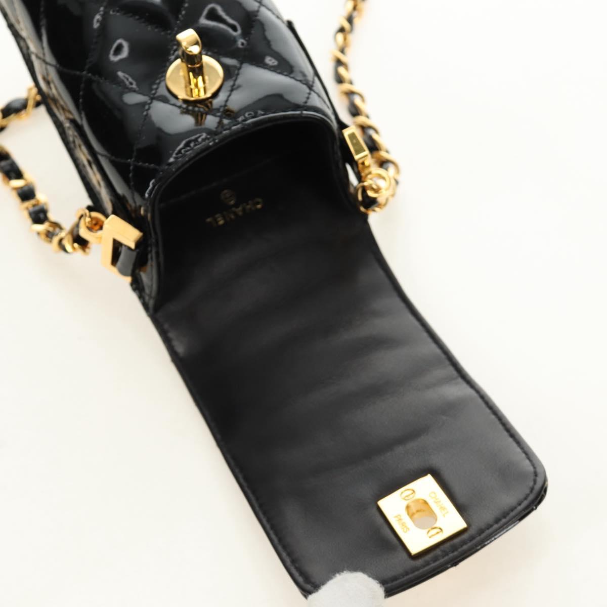 CHANEL Matelasse Chain Shoulder Bag Patent leather Black Gold CC Auth 184272V