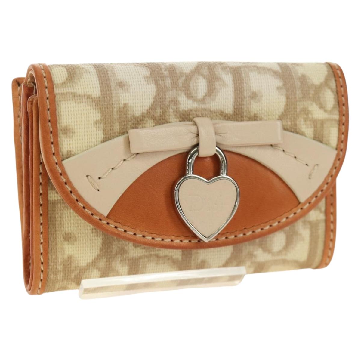 Christian Dior Trotter Canvas Romantic Coin Purse PVC Beige Silver Auth 184275SM