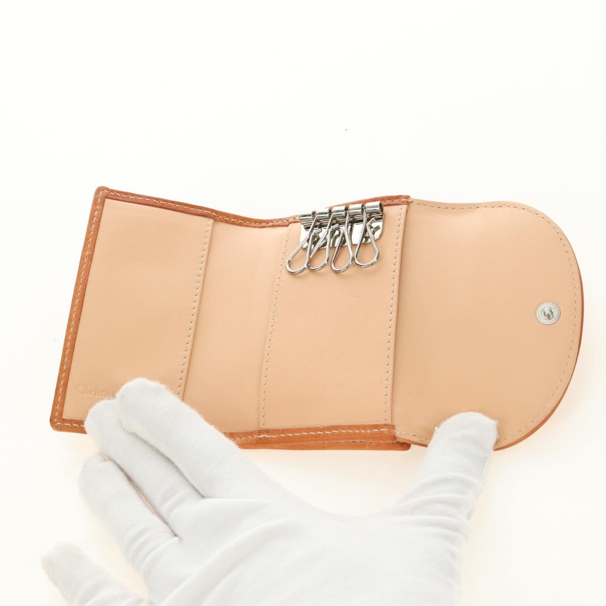Christian Dior Trotter Canvas Romantic Coin Purse PVC Beige Silver Auth 184275SM