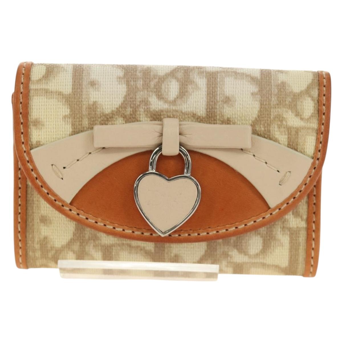 Christian Dior Trotter Canvas Romantic Coin Purse PVC Beige Silver Auth 184275SM