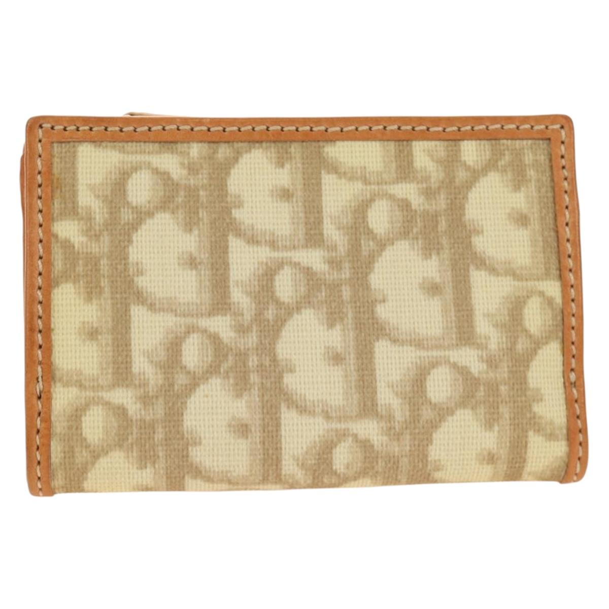 Christian Dior Trotter Canvas Romantic Coin Purse PVC Beige Silver Auth 184275SM