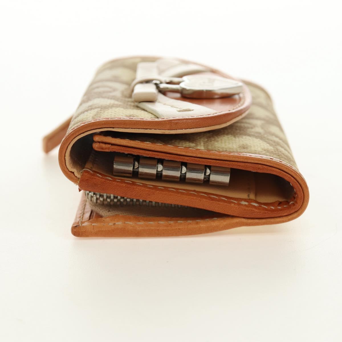 Christian Dior Trotter Canvas Romantic Coin Purse PVC Beige Silver Auth 184275SM