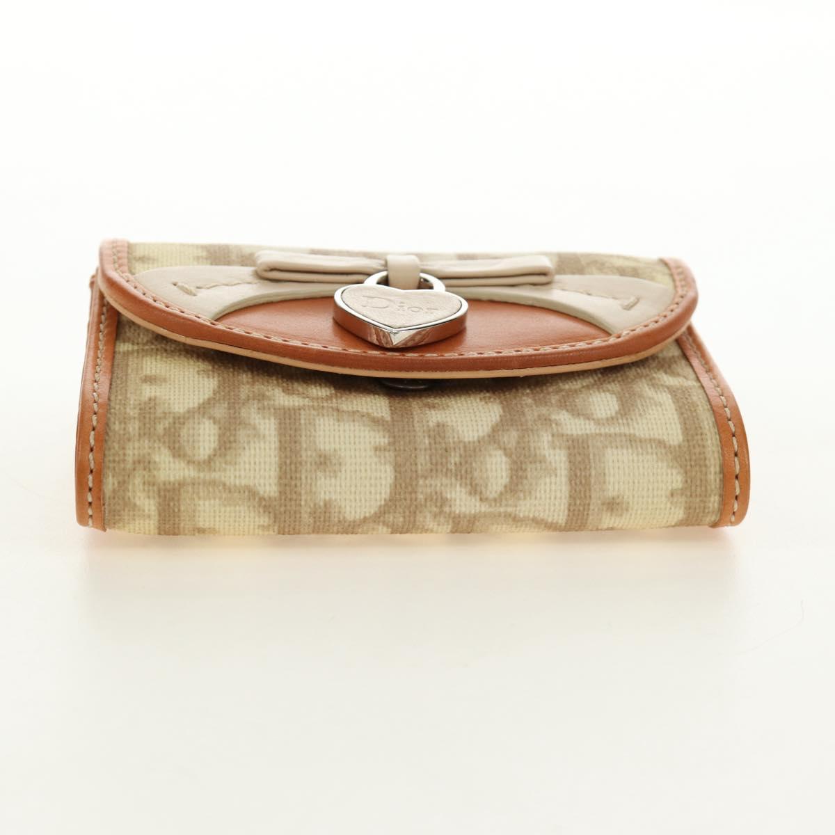 Christian Dior Trotter Canvas Romantic Coin Purse PVC Beige Silver Auth 184275SM