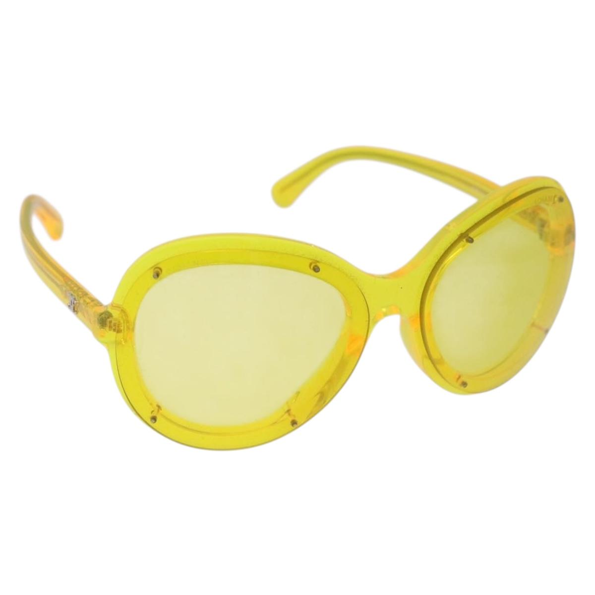 CHANEL Sunglasses Plastic Yellow CC Auth 184281M
