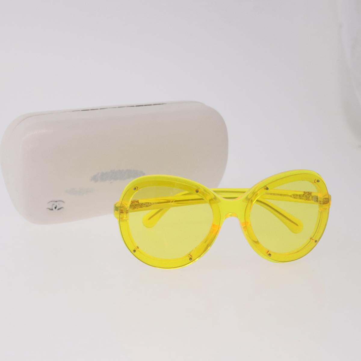 CHANEL Sunglasses Plastic Yellow CC Auth 184281M