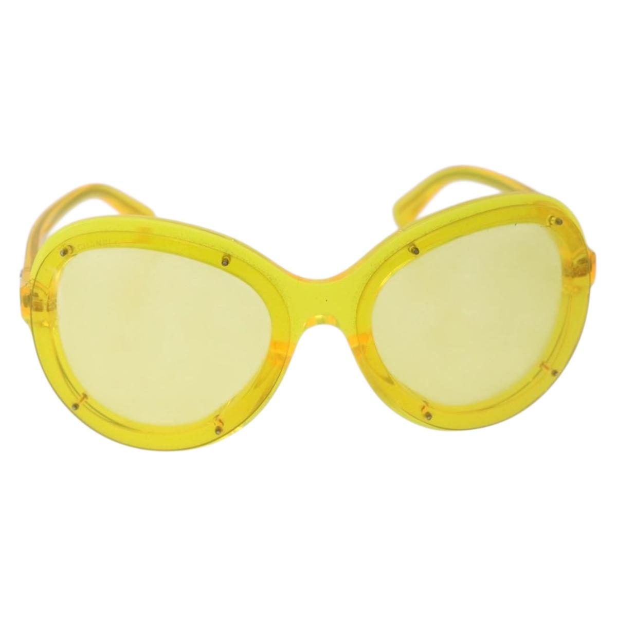 CHANEL Sunglasses Plastic Yellow CC Auth 184281M