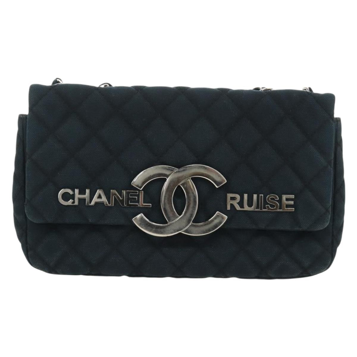 CHANEL Chain Cruise line Matelasse 23 Bag Canvas Navy Silver CC Auth 184283SAM