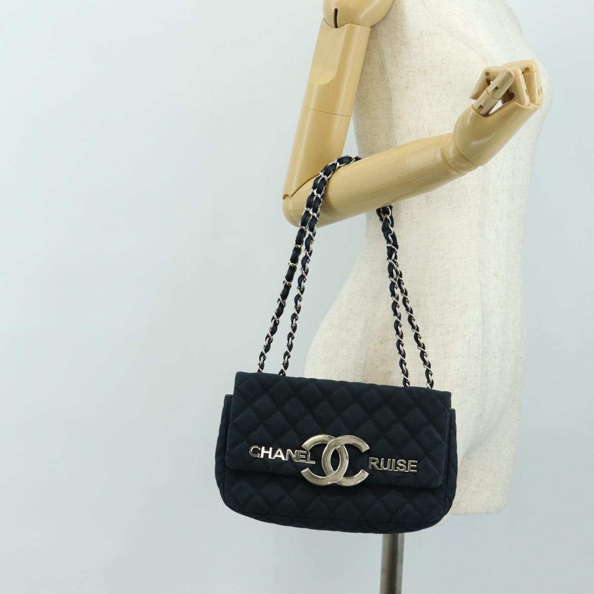 CHANEL Chain Cruise line Matelasse 23 Bag Canvas Navy Silver CC Auth 184283SAM