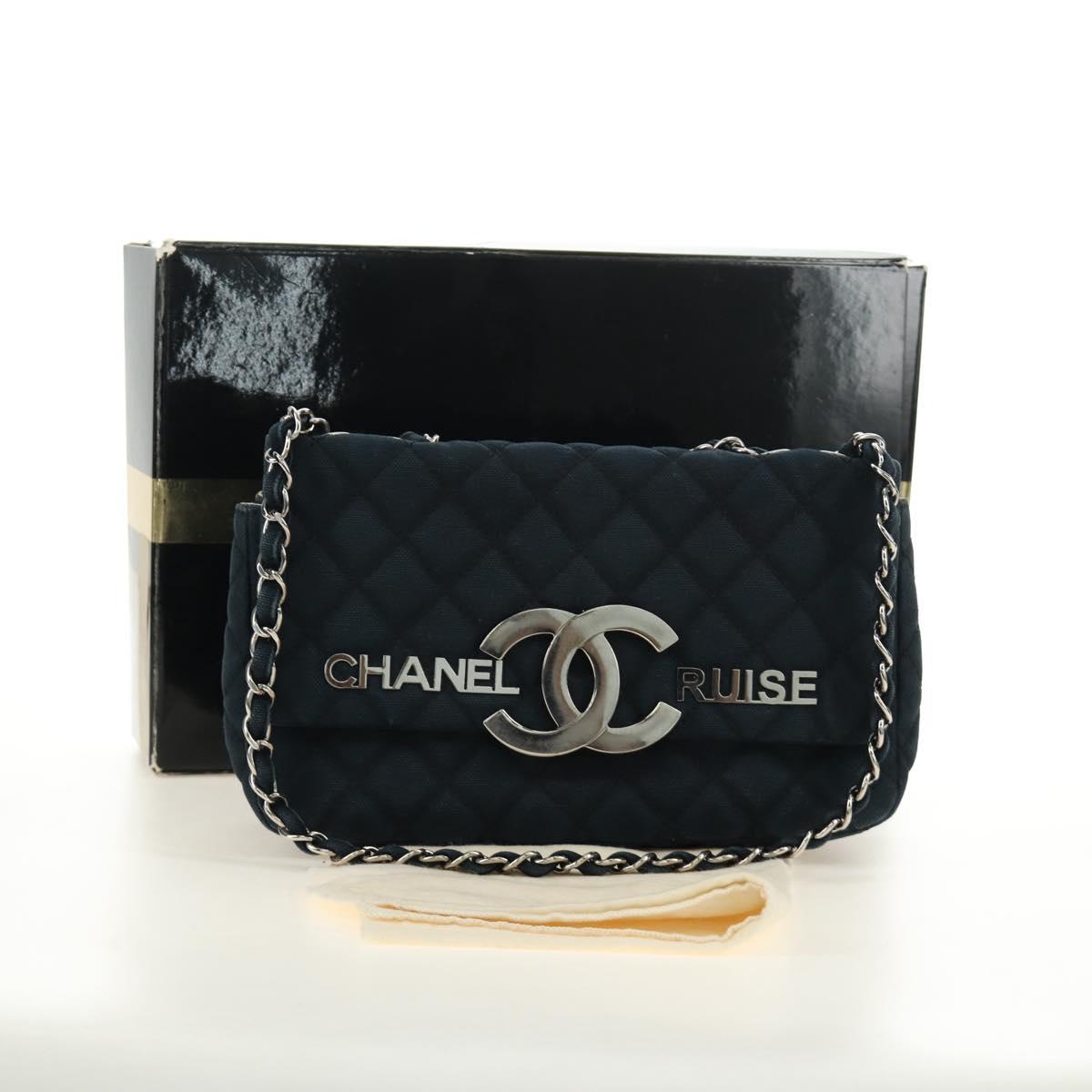 CHANEL Chain Cruise line Matelasse 23 Bag Canvas Navy Silver CC Auth 184283SAM