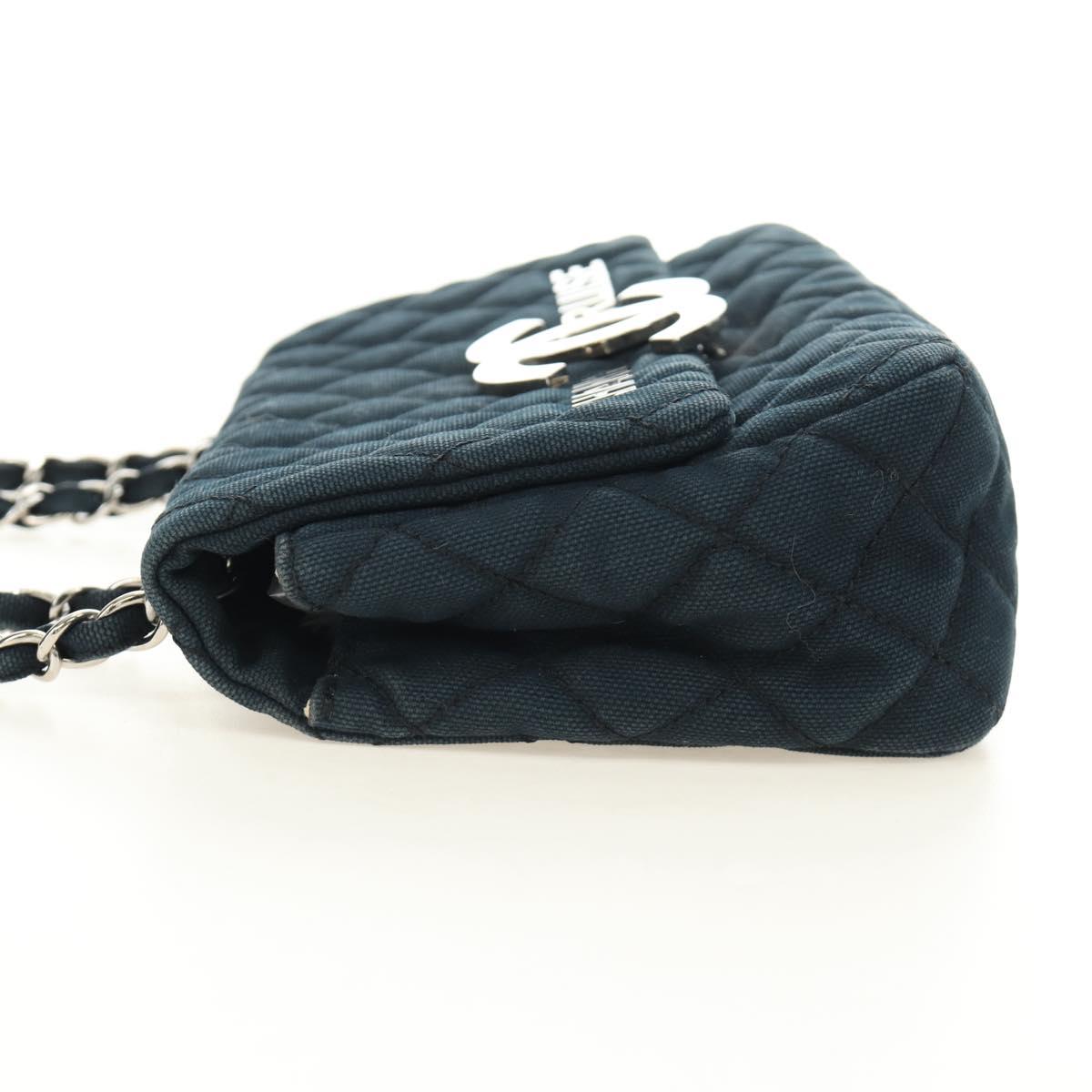 CHANEL Chain Cruise line Matelasse 23 Bag Canvas Navy Silver CC Auth 184283SAM