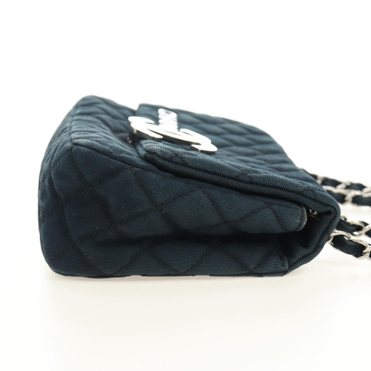 CHANEL Chain Cruise line Matelasse 23 Bag Canvas Navy Silver CC Auth 184283SAM