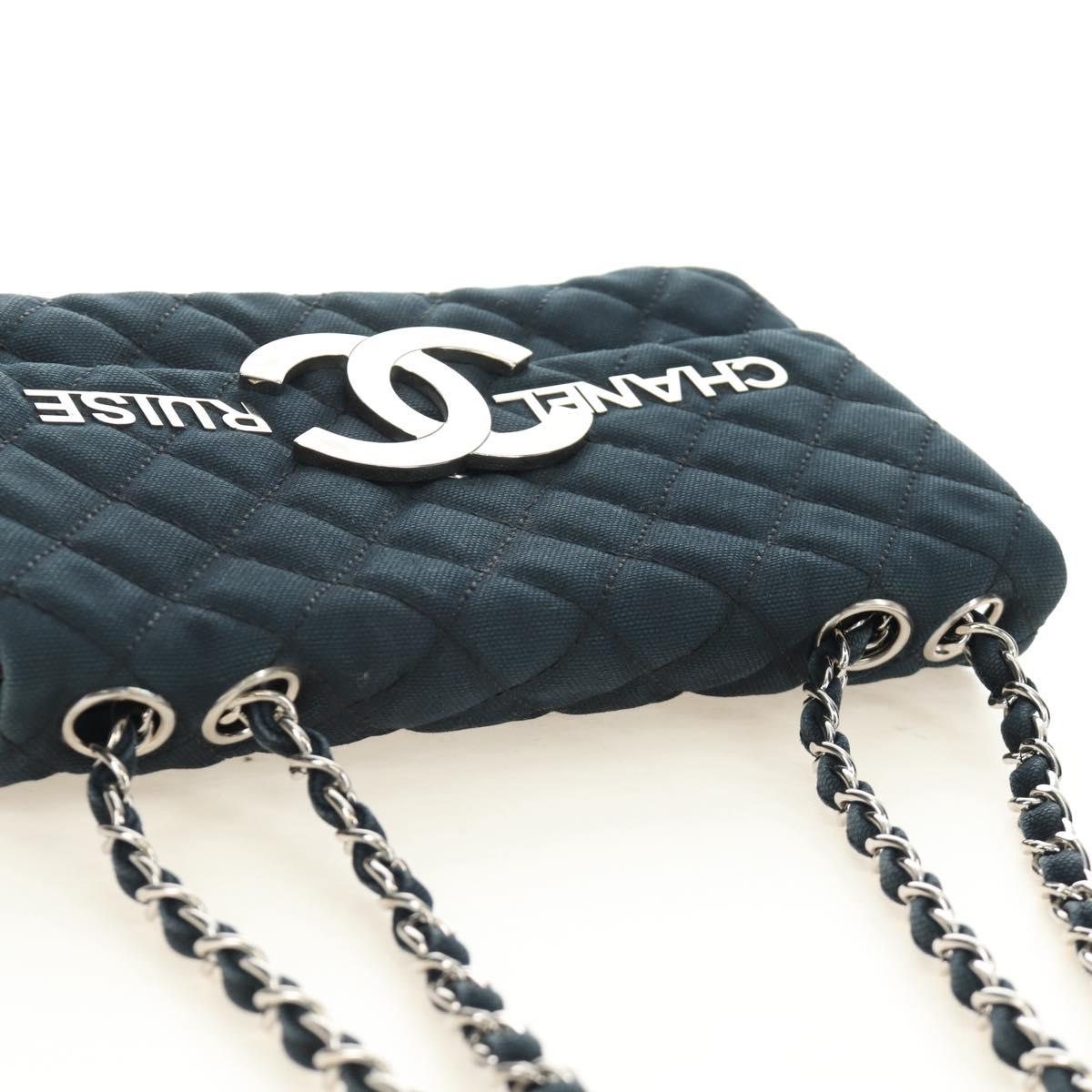CHANEL Chain Cruise line Matelasse 23 Bag Canvas Navy Silver CC Auth 184283SAM