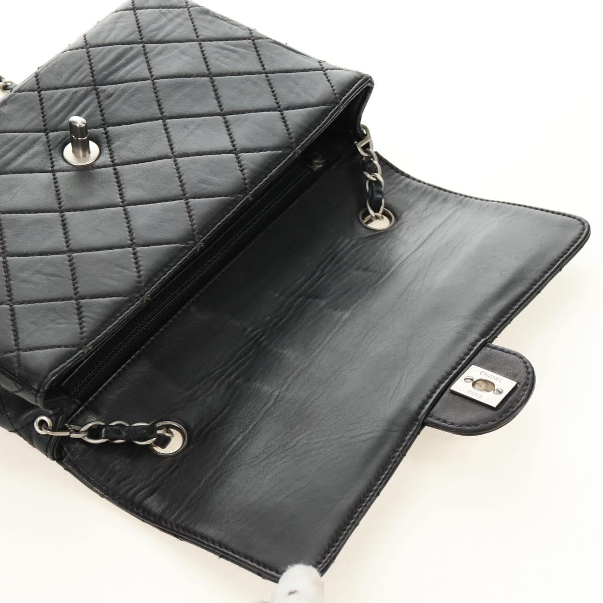 CHANEL Matelasse 25 Chain Shoulder Bag Lamb Skin Black Silver CC Auth 184284V