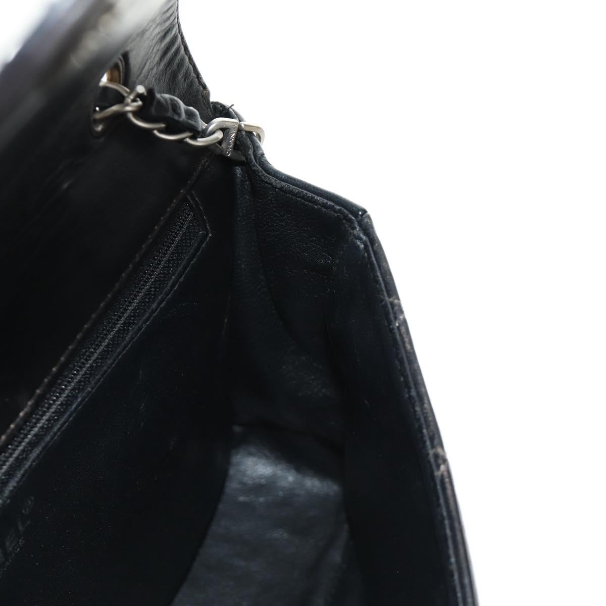CHANEL Matelasse 25 Chain Shoulder Bag Lamb Skin Black Silver CC Auth 184284V