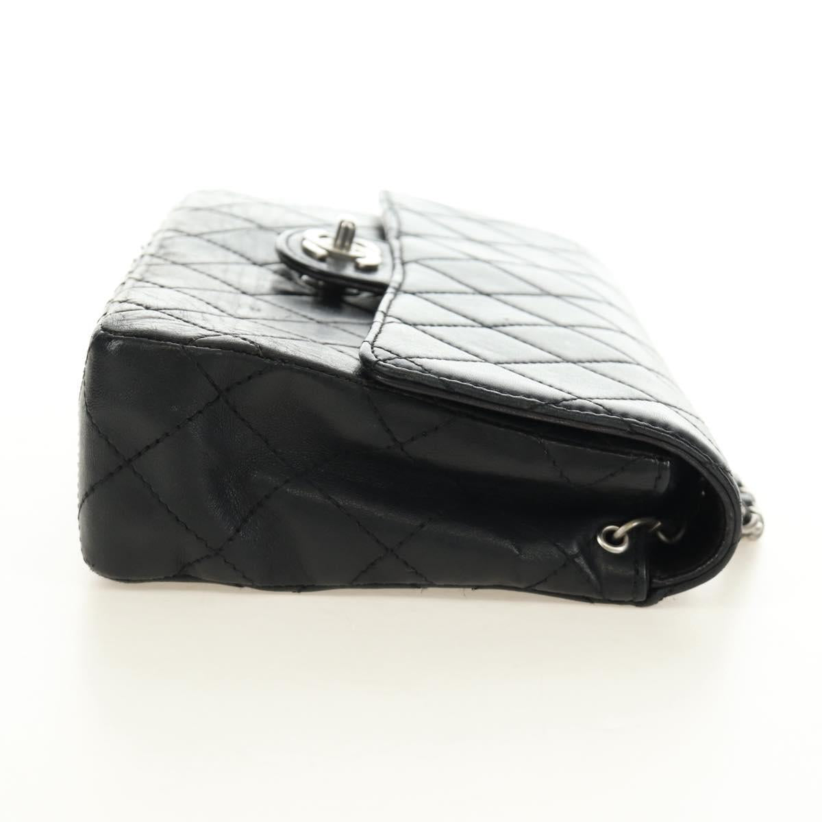 CHANEL Matelasse 25 Chain Shoulder Bag Lamb Skin Black Silver CC Auth 184284V