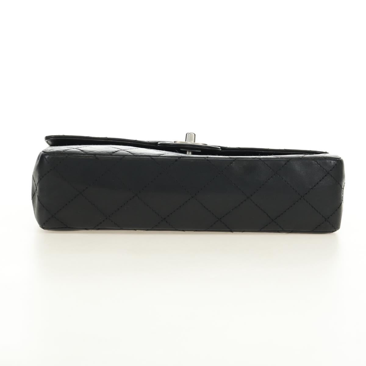 CHANEL Matelasse 25 Chain Shoulder Bag Lamb Skin Black Silver CC Auth 184284V