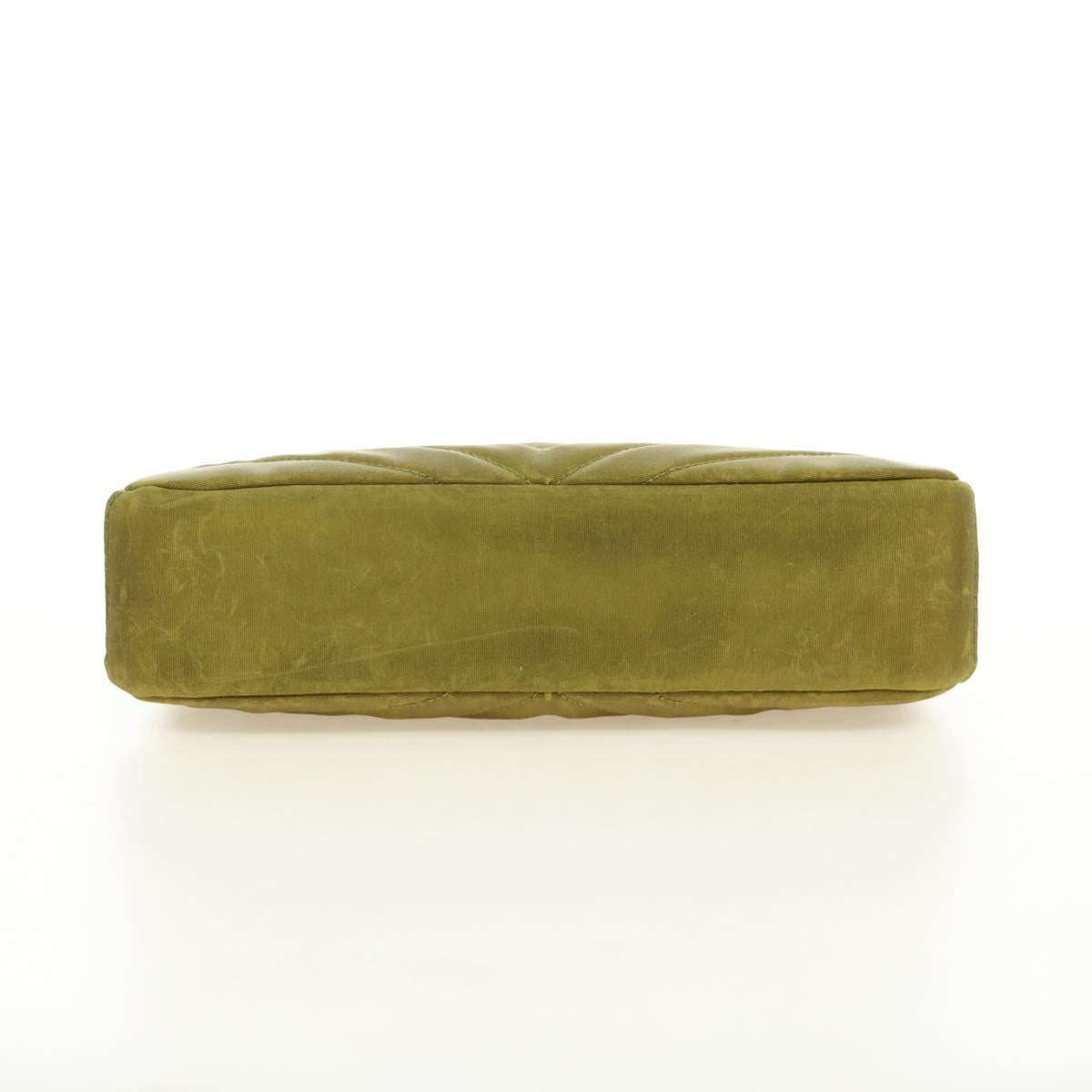 CHANEL Chain V Stitch Shoulder Bag Canvas Green Gold CC Auth 184285SM