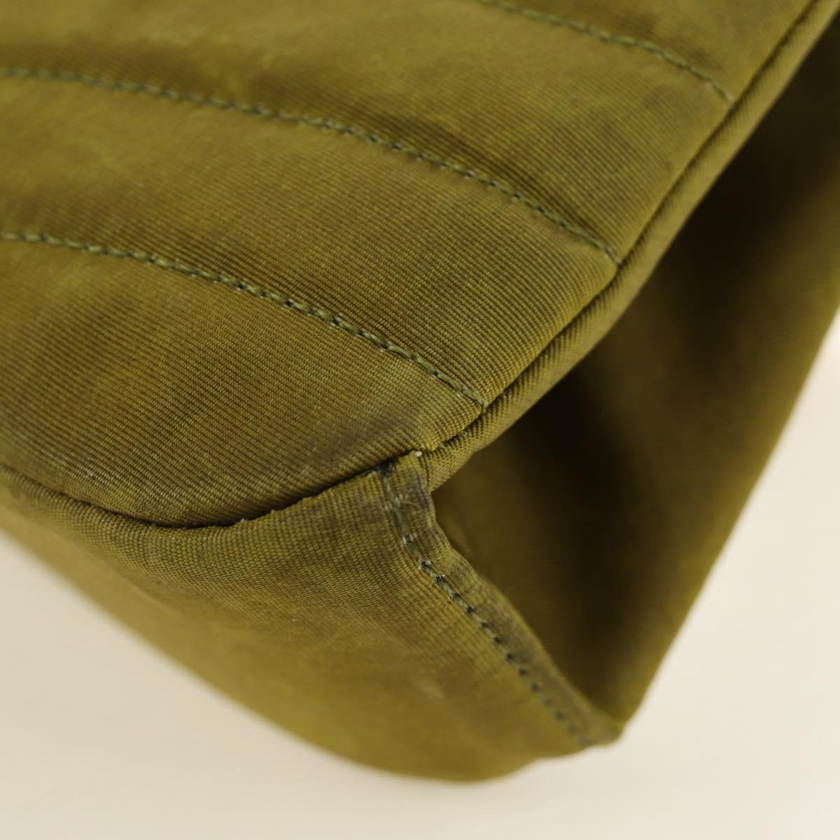 CHANEL Chain V Stitch Shoulder Bag Canvas Green Gold CC Auth 184285SM
