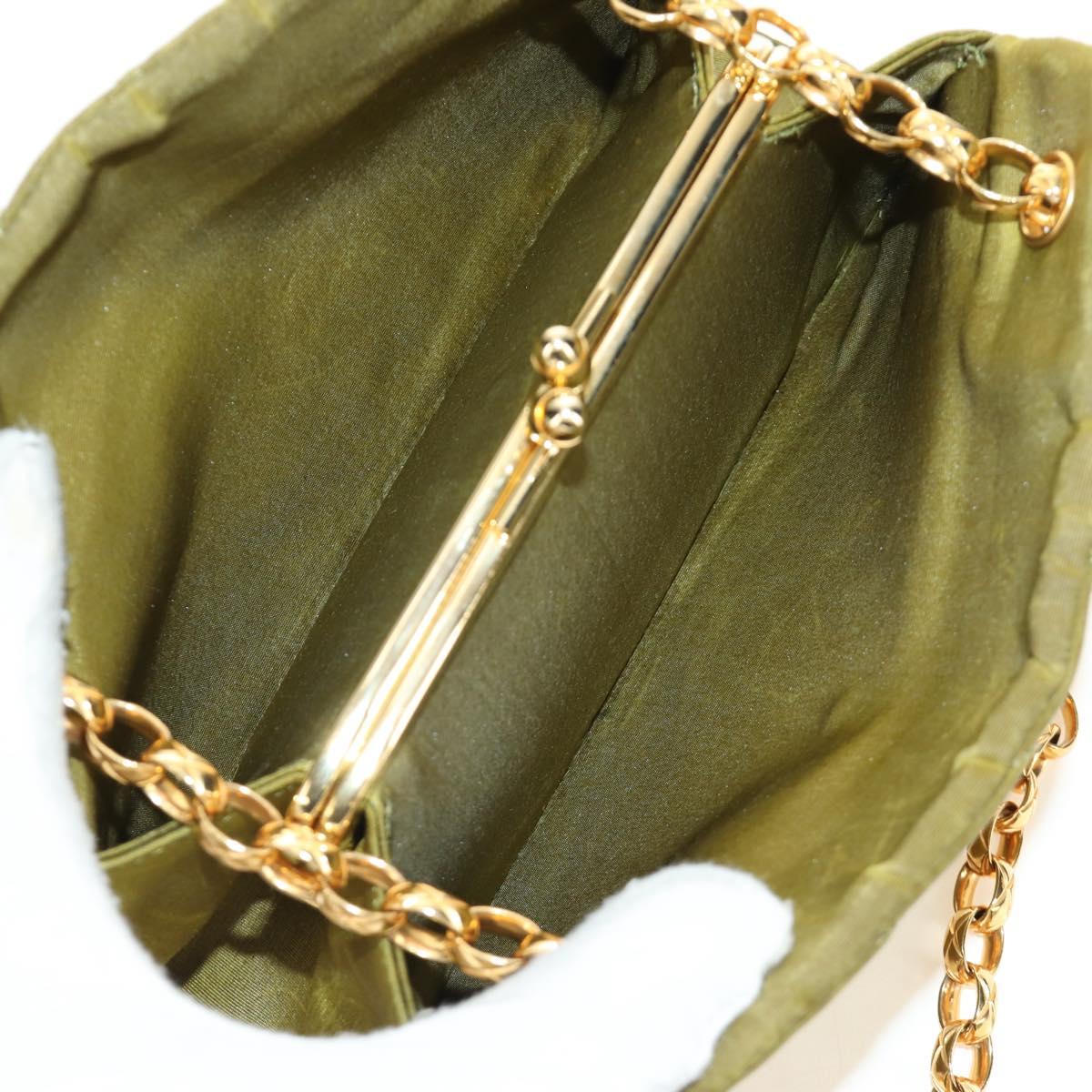 CHANEL Chain V Stitch Shoulder Bag Canvas Green Gold CC Auth 184285SM