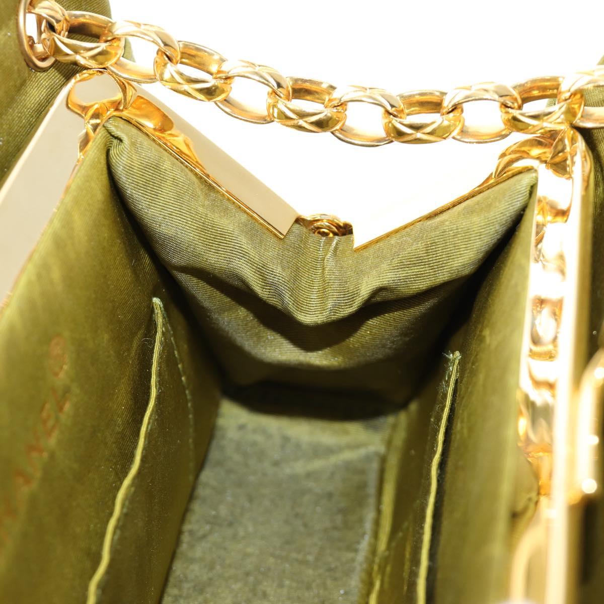 CHANEL Chain V Stitch Shoulder Bag Canvas Green Gold CC Auth 184285SM