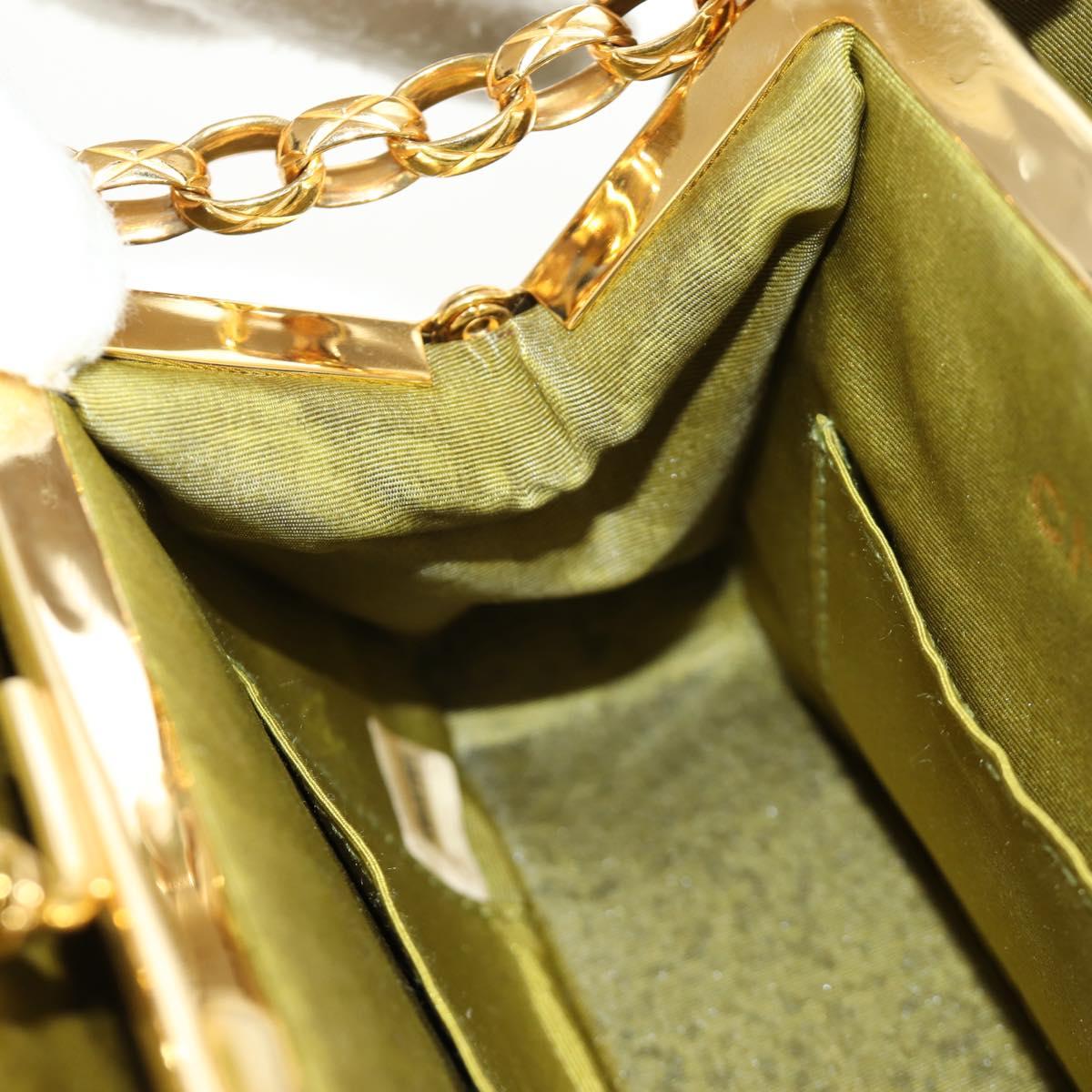 CHANEL Chain V Stitch Shoulder Bag Canvas Green Gold CC Auth 184285SM