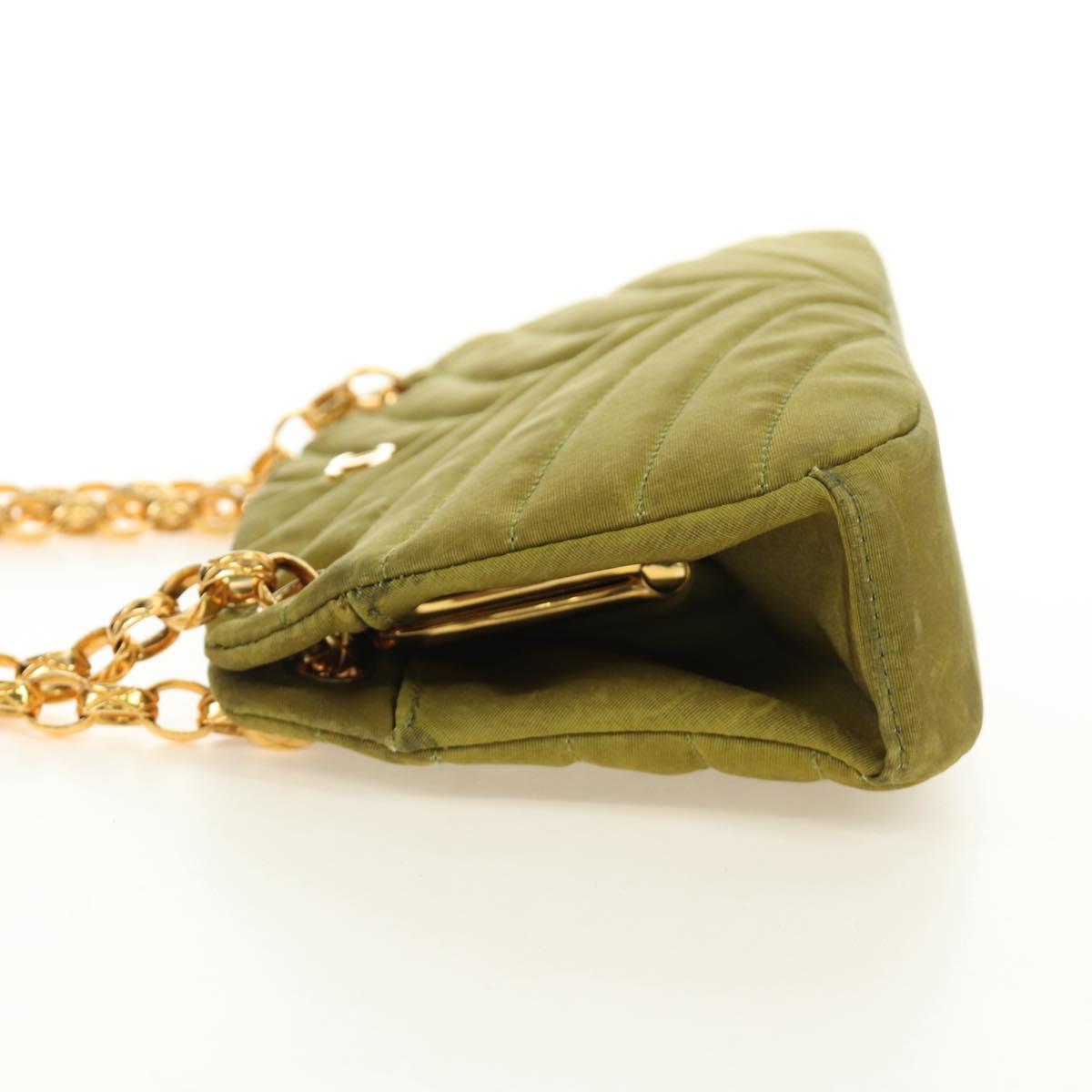 CHANEL Chain V Stitch Shoulder Bag Canvas Green Gold CC Auth 184285SM
