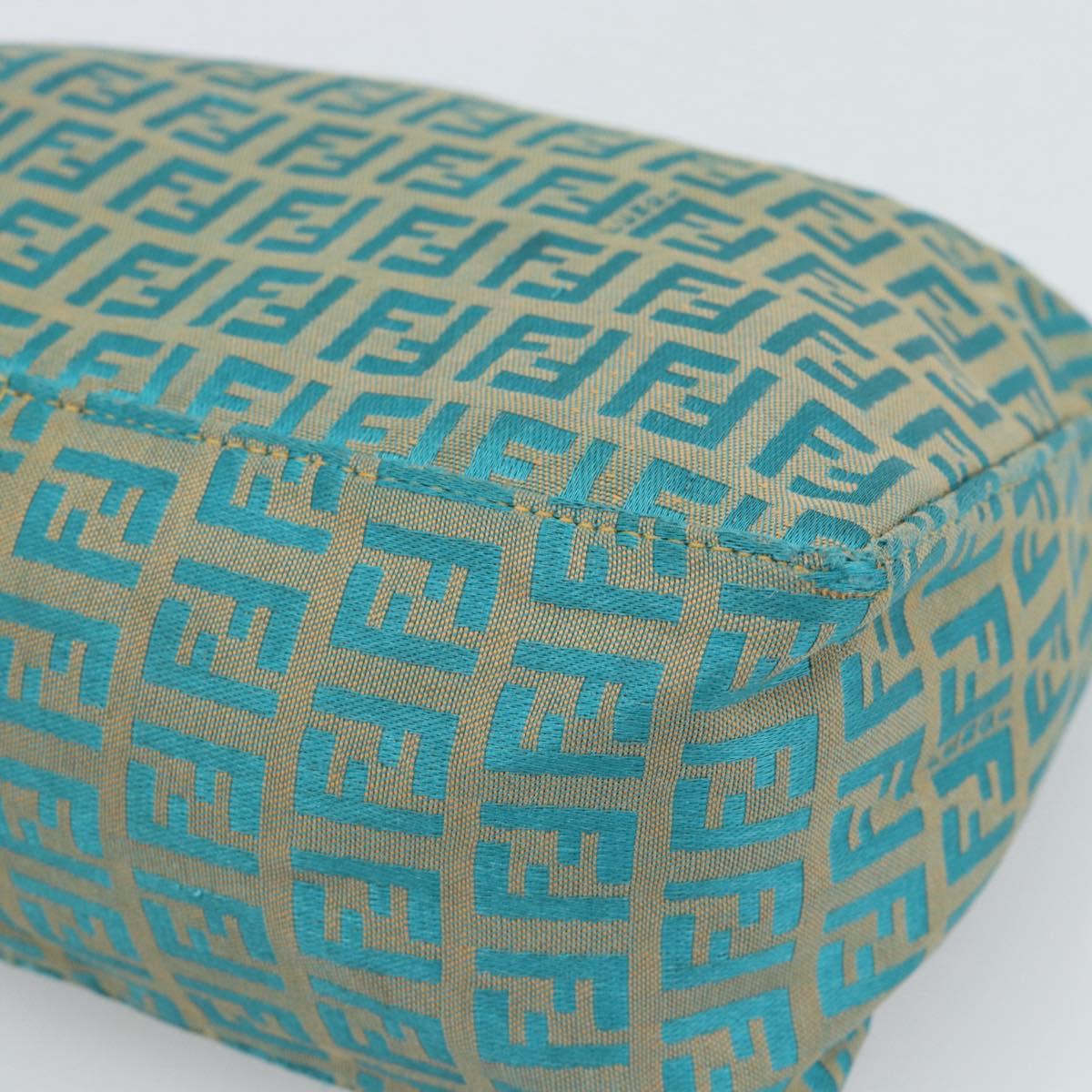 FENDI Zucchino Canvas Hand Bag Green Gold Auth 184296