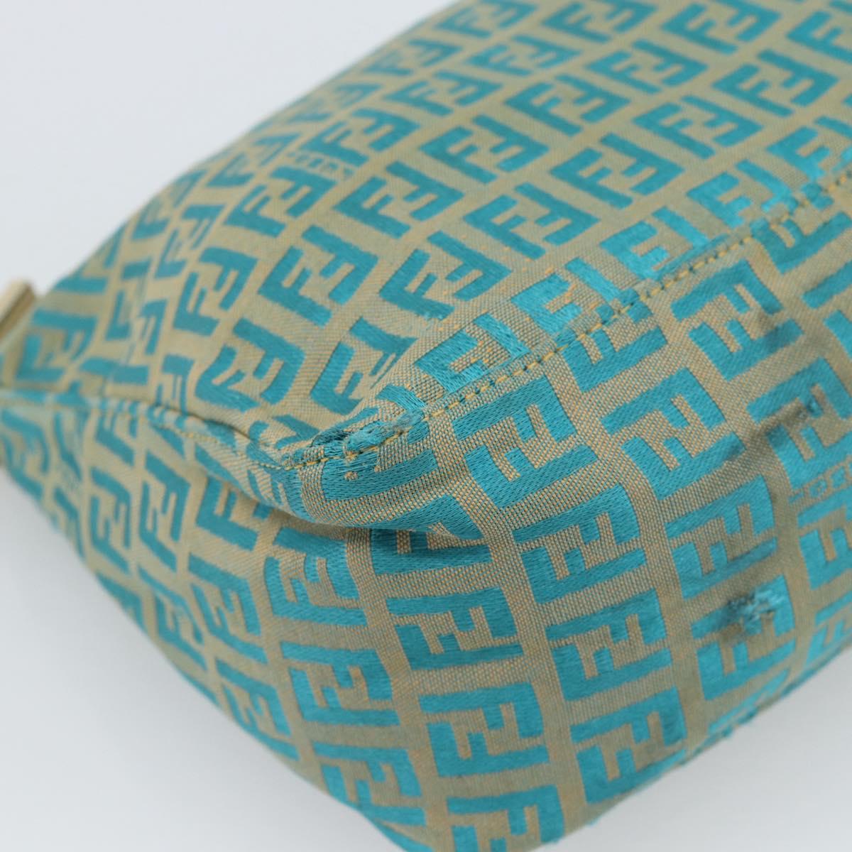 FENDI Zucchino Canvas Hand Bag Green Gold Auth 184296