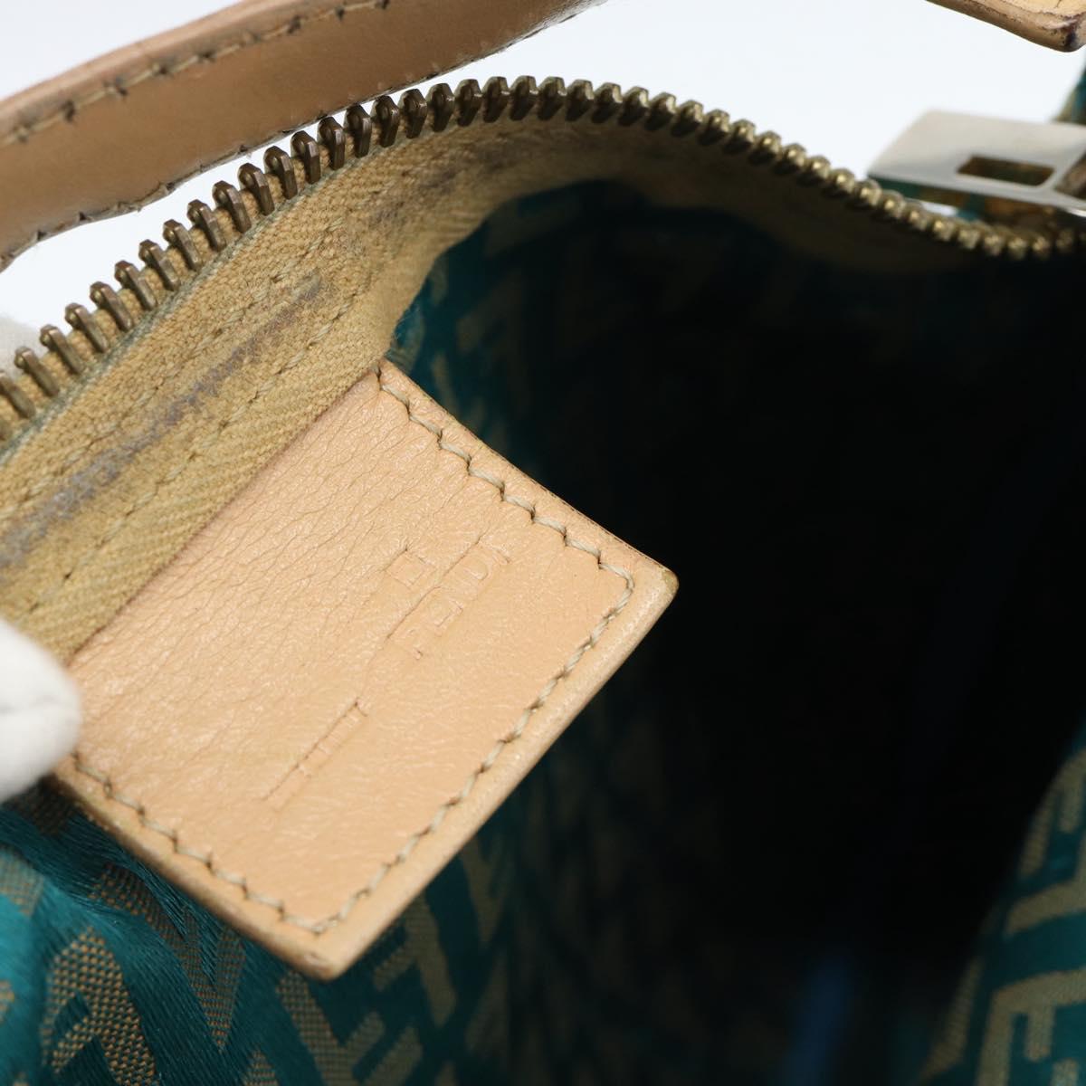 FENDI Zucchino Canvas Hand Bag Green Gold Auth 184296